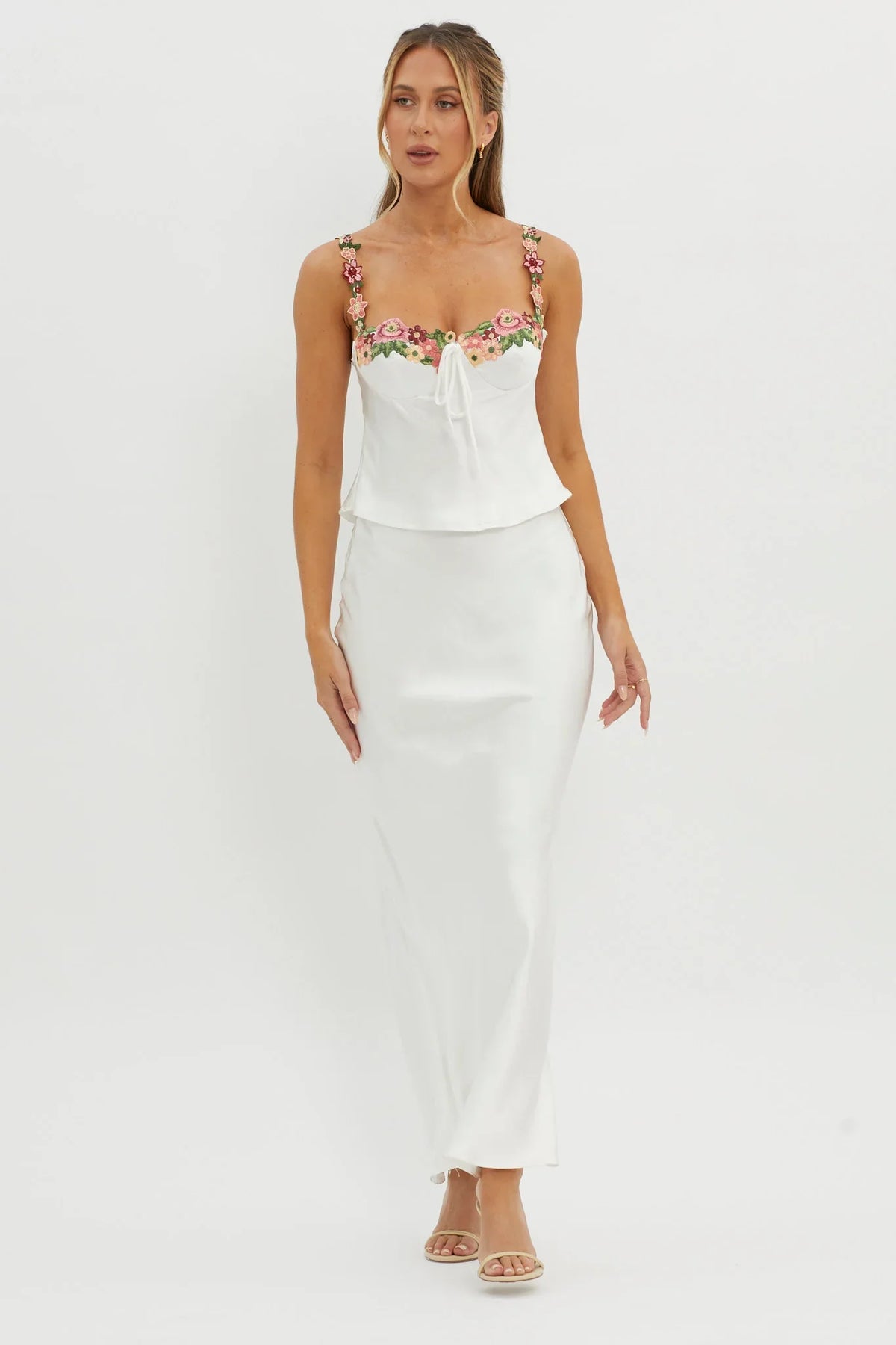 Rose Garden Floral Applique Cami Top White