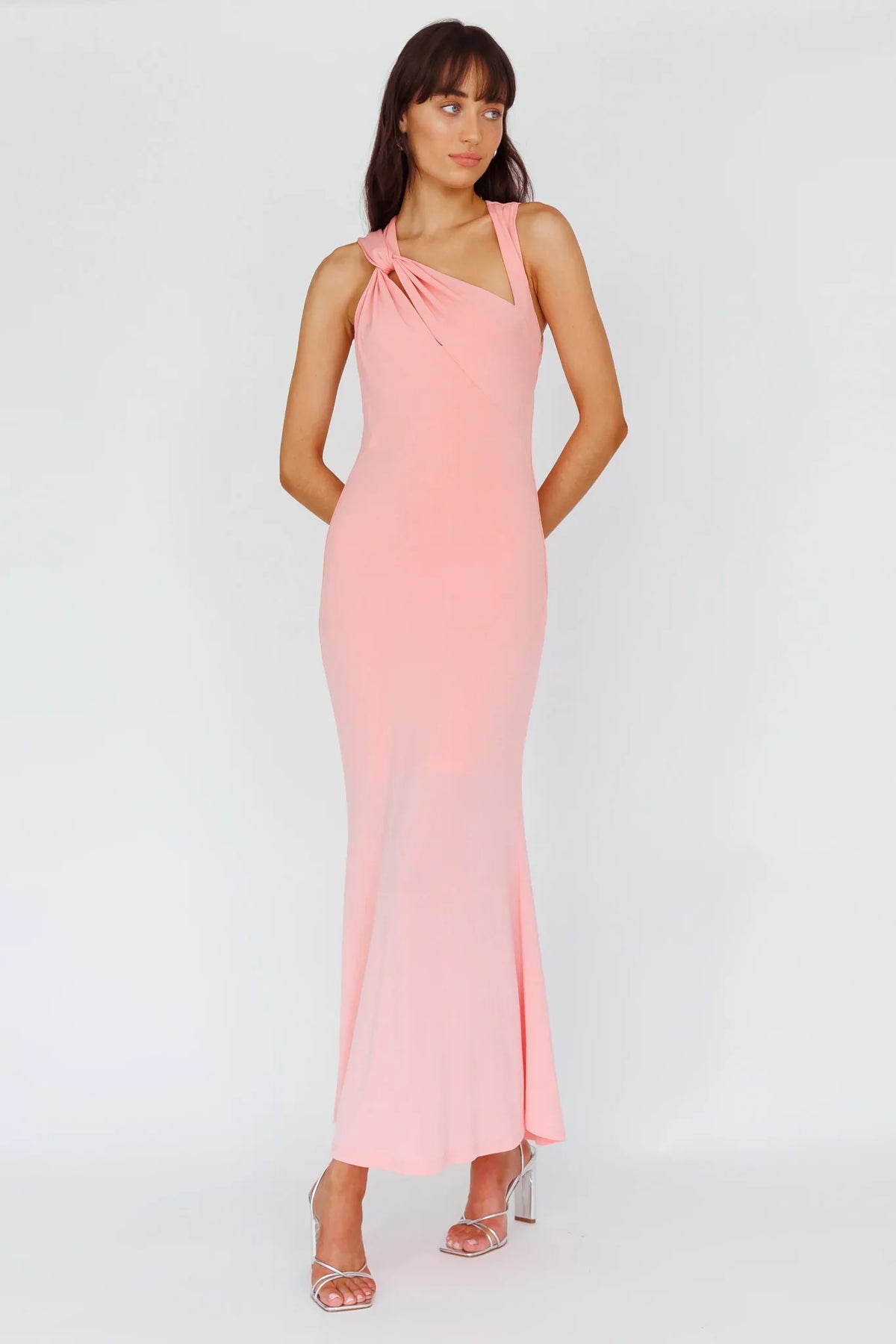 Karyl Shoulder Sash Midi Dress Apricot