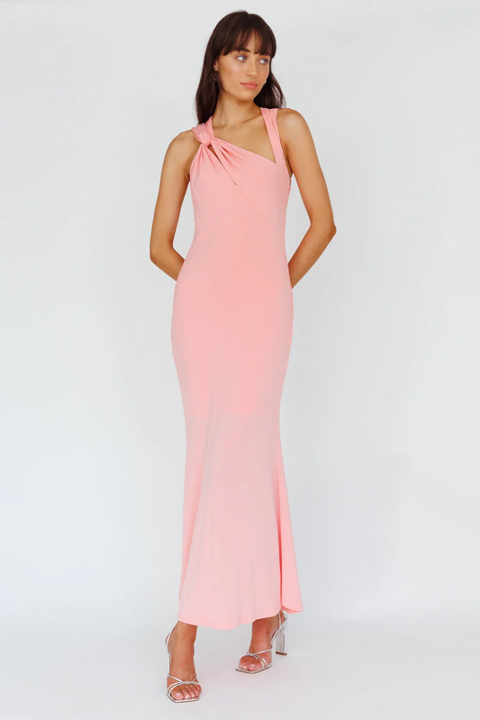 Karyl Shoulder Sash Midi Dress Apricot