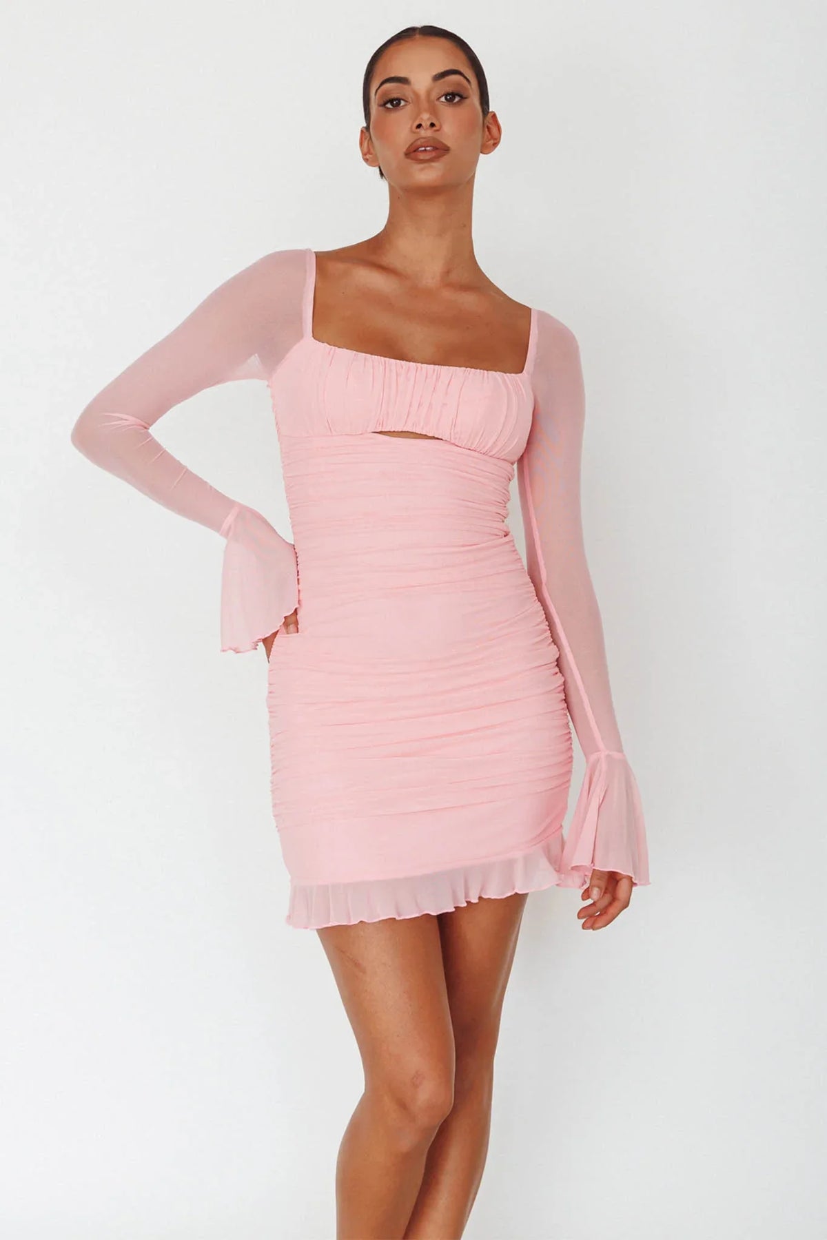 In Bloom Flared Cuff Mini Dress Pink