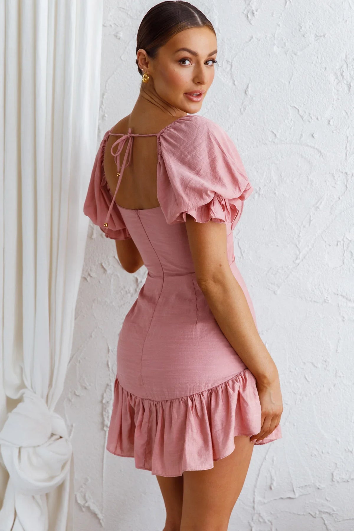 Light Catcher Sweetheart Neckline Frill Dress Blush