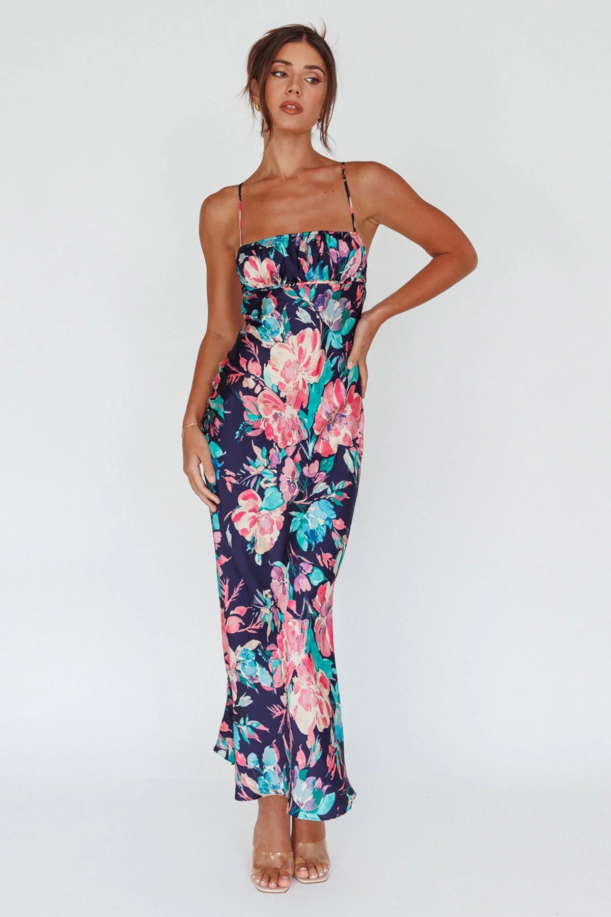From Above V-Back Midi Dress Floral Navy