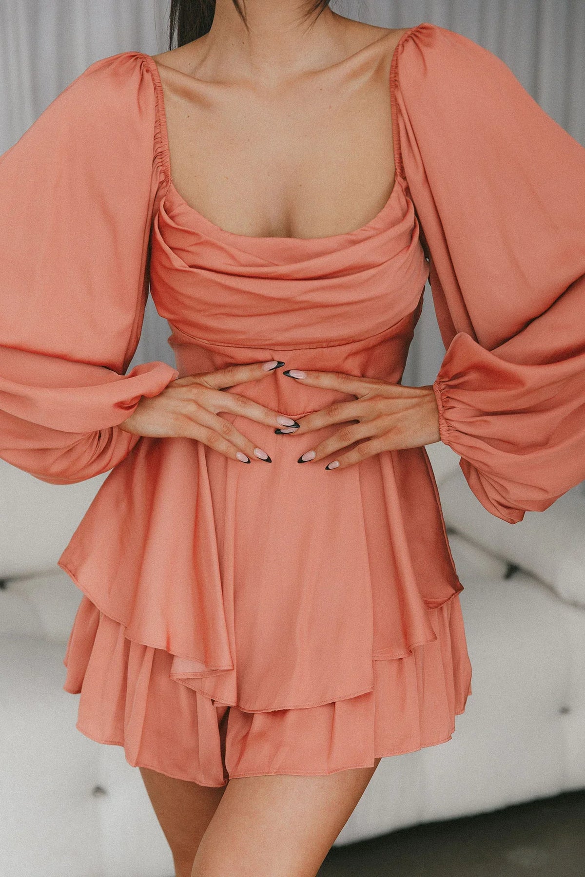 Well Versed Long Sleeve Flounce Romper Rose