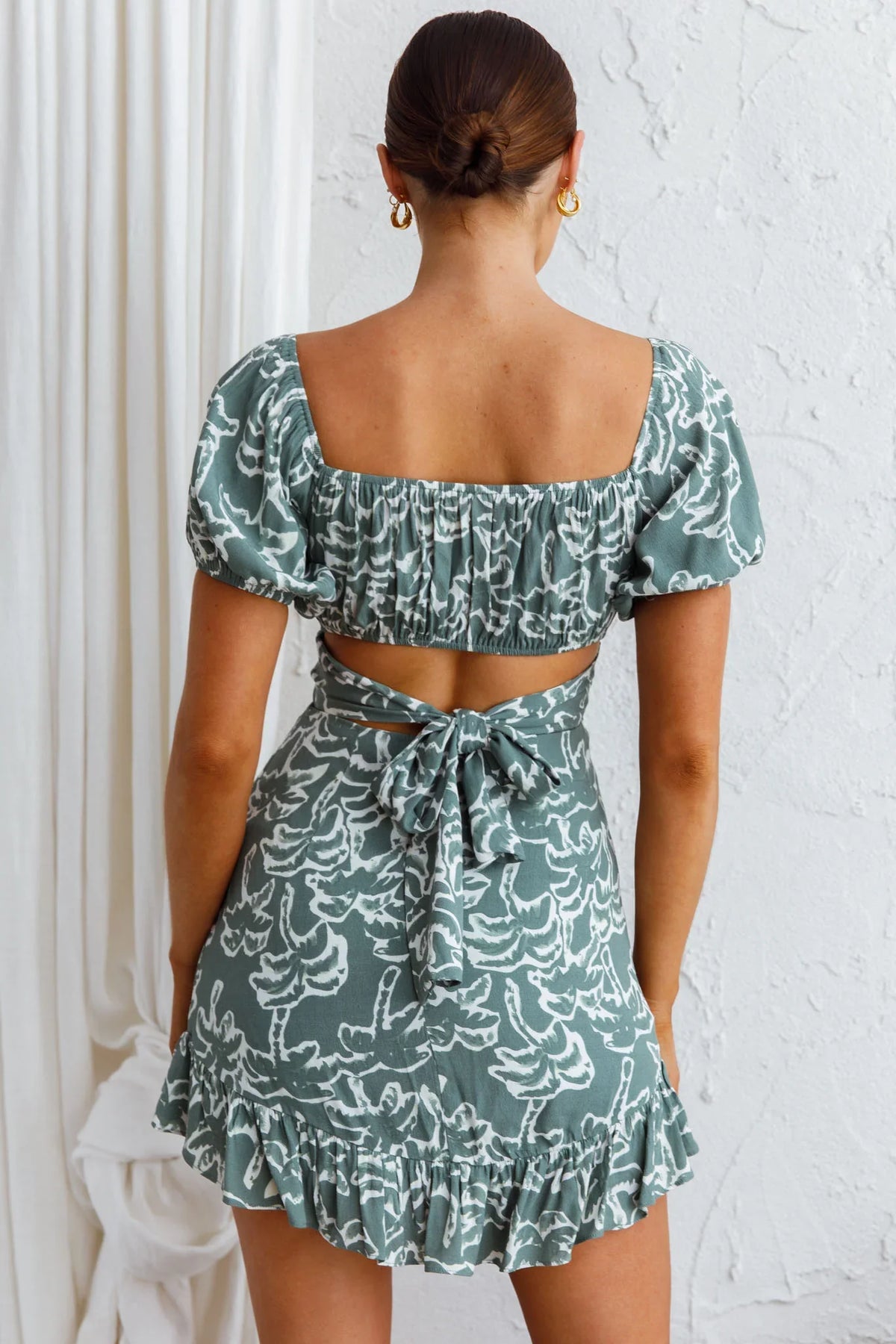Palm Beach Puff Sleeve Dress Printed Green