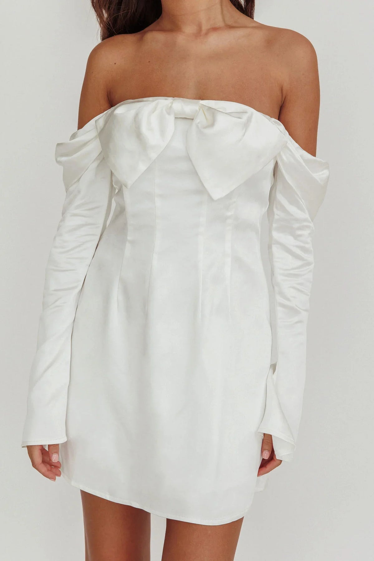 Lilith Off Shoulder Bow Mini Dress White