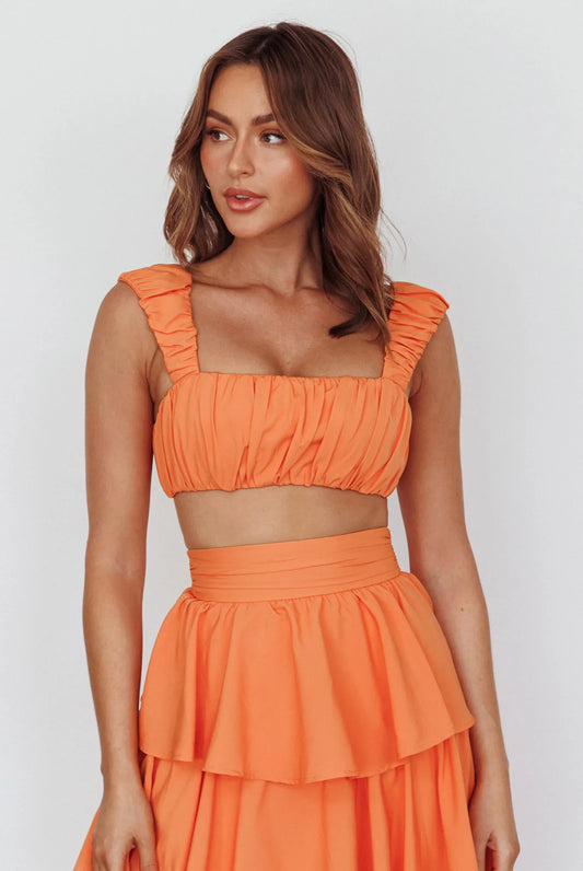 Suenito Gathered Crop Top Orange