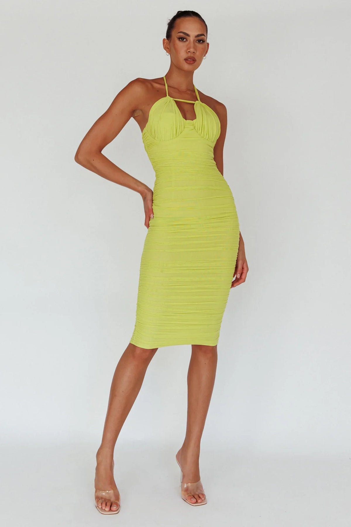 Maribella Halterneck Midi Dress Lime