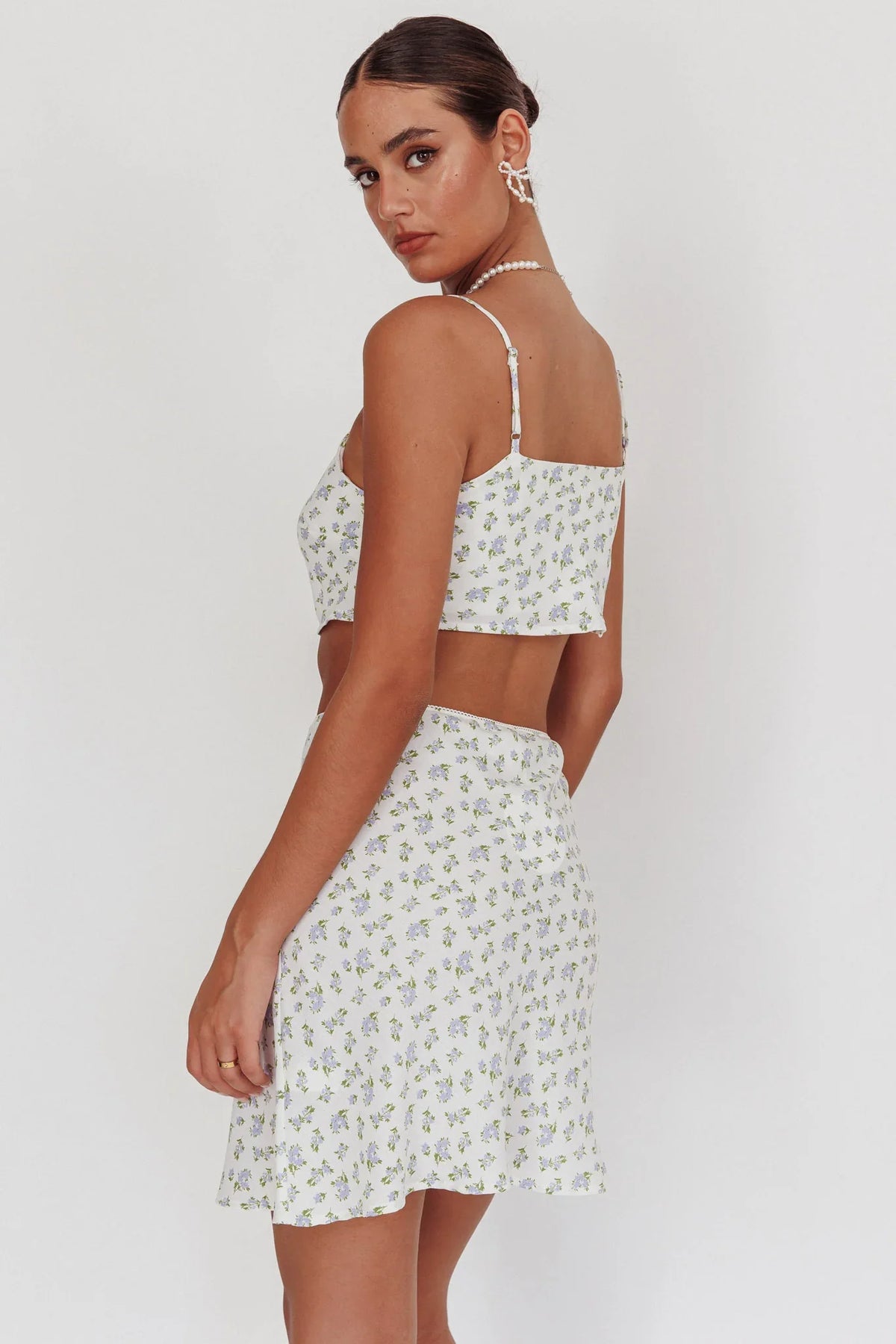Miss Cupid Floral Mini Skirt Ivory/Blue