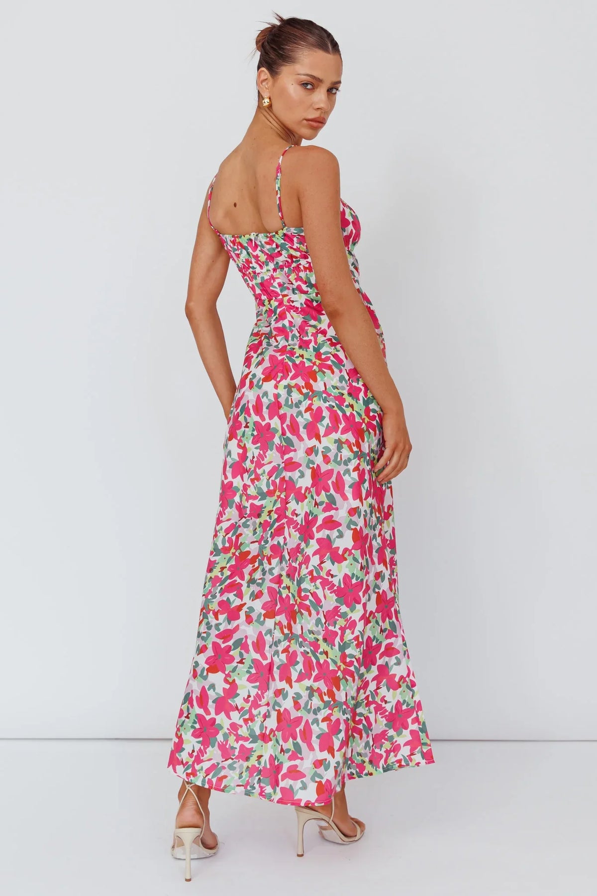 Solstice Noon Tied Bust Midi Dress Print Pink