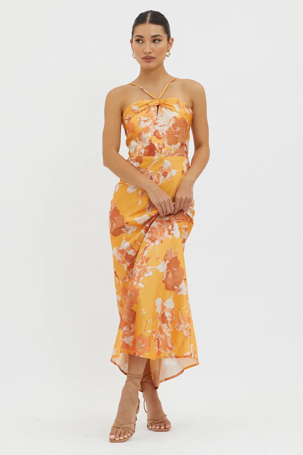 Carter Foldover Neckline Maxi Dress Orange Yellow