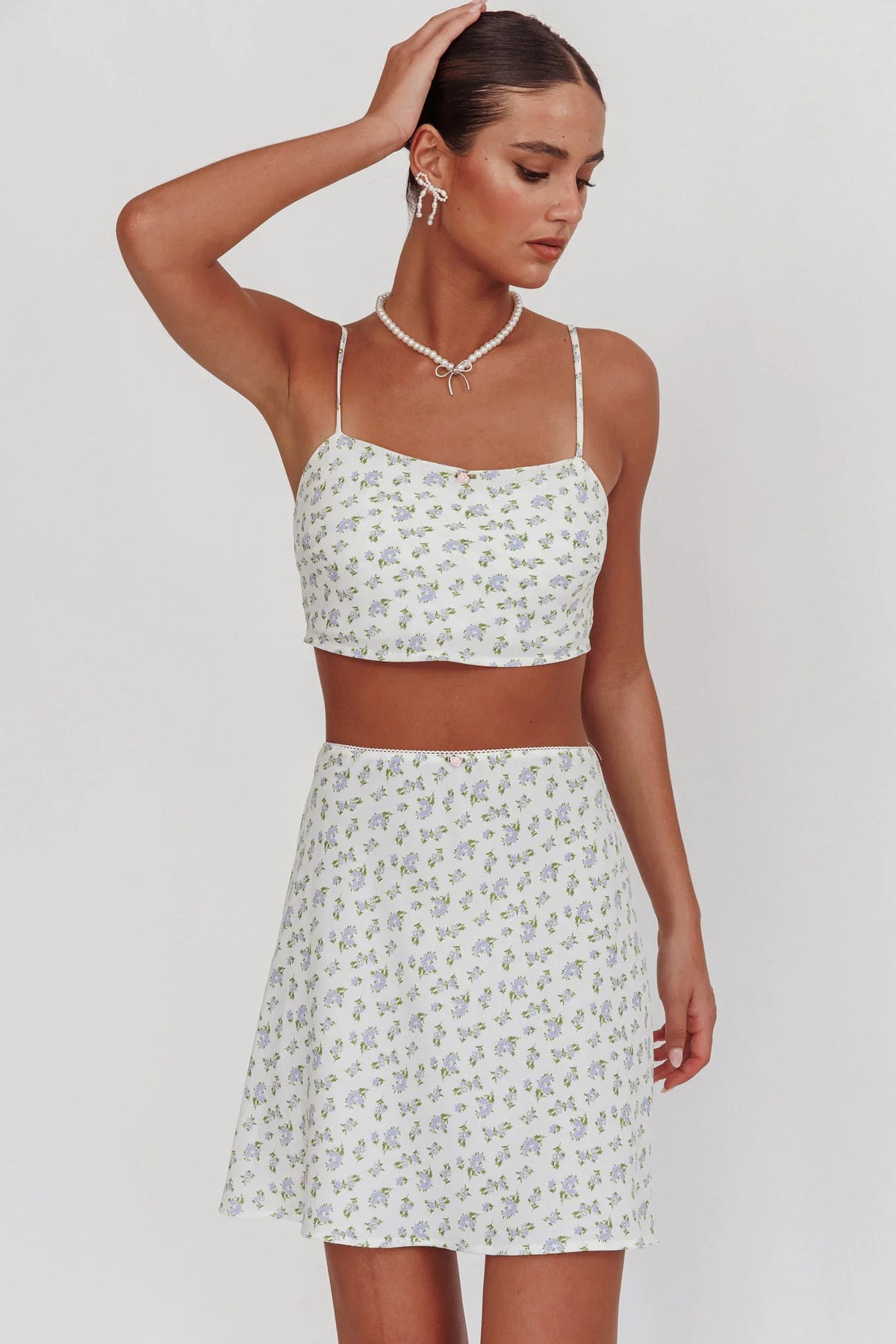 Miss Cupid Cami Crop Top Floral Ivory/Blue