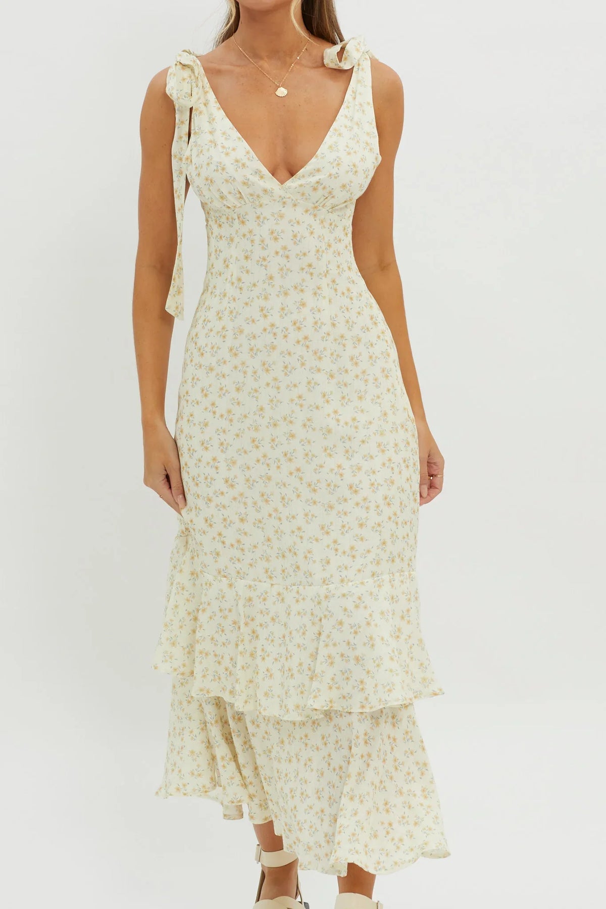 Manhattan Summer Tied Shoulder Maxi Dress Yellow