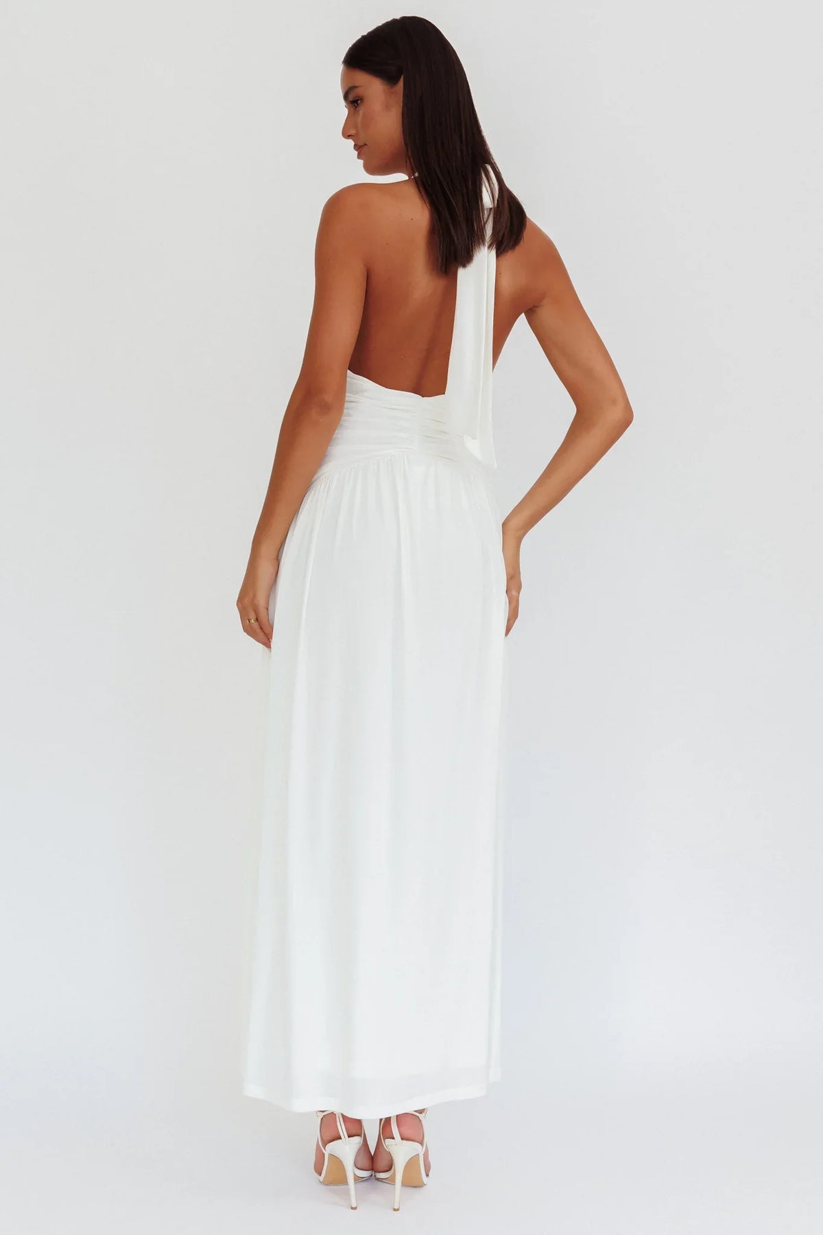 Italia Azure Gathered Waist Maxi Dress White