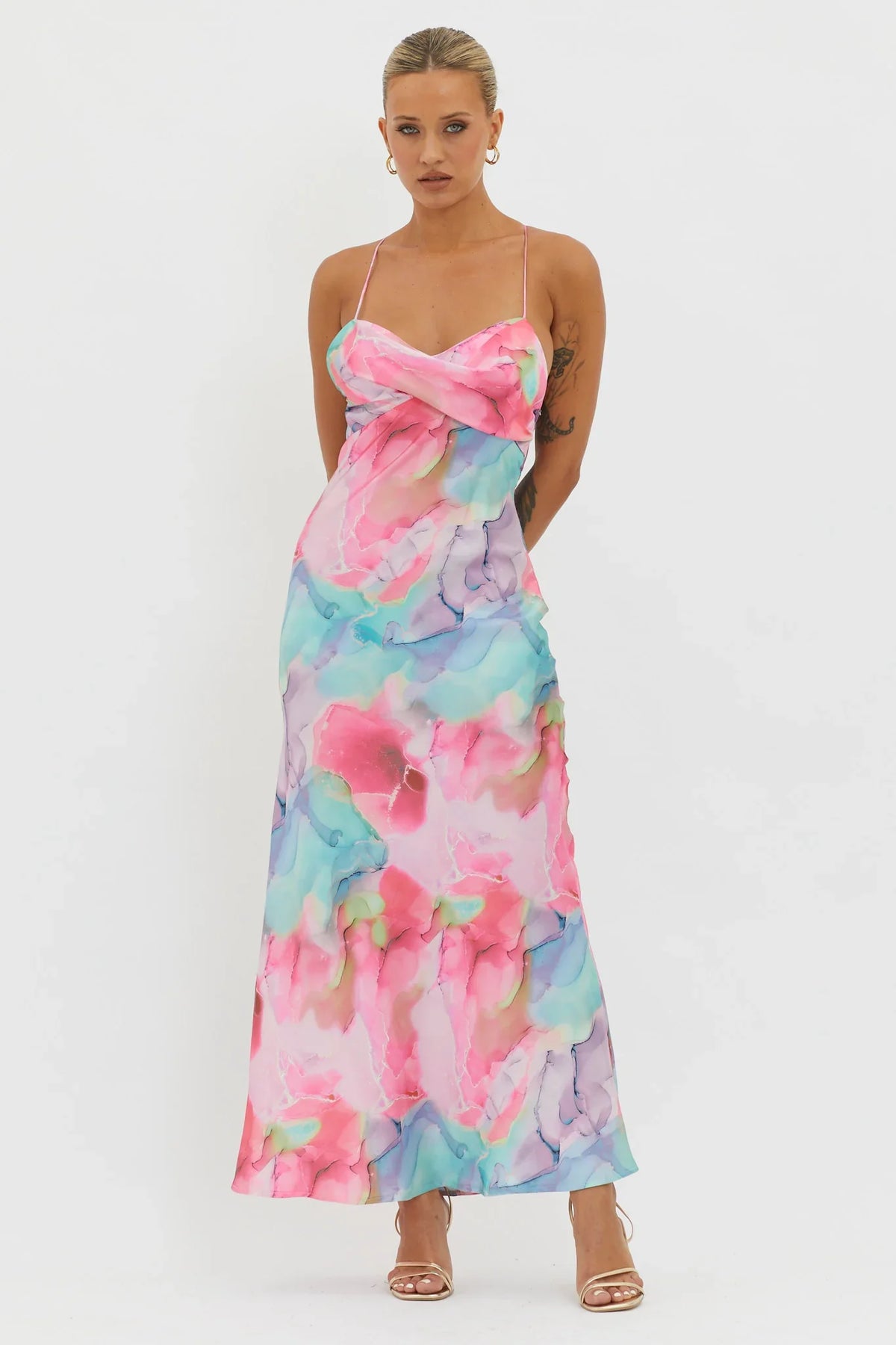 Libby Scoop Back Maxi Dress Abstract Pink