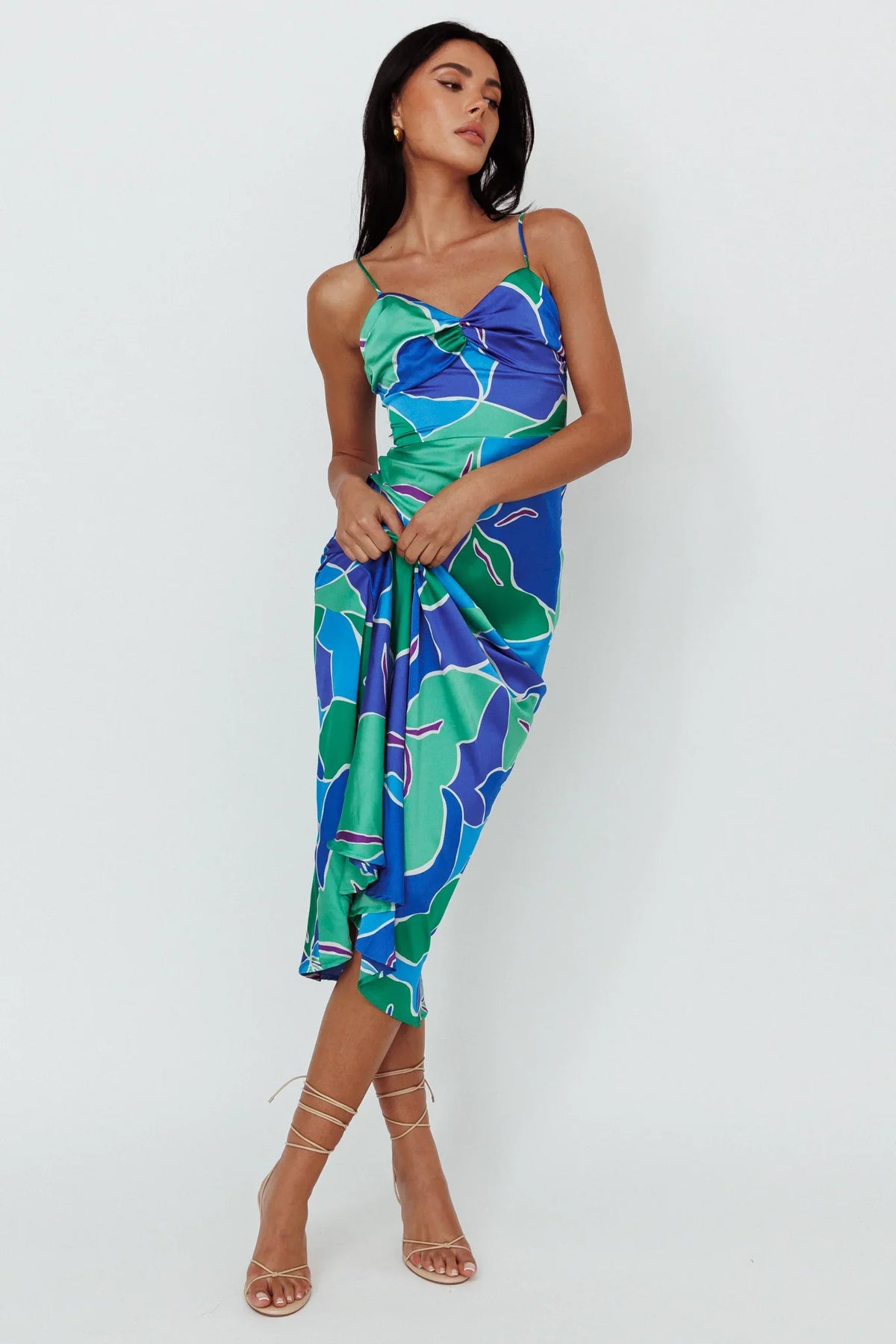 Hula Sweetheart Midi Dress Floral Blue