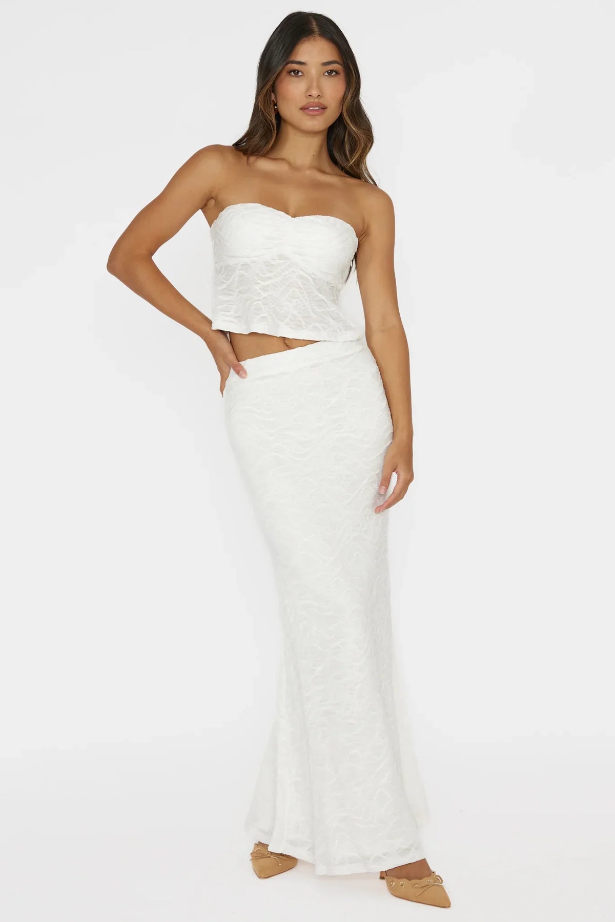 Chat Me Up Embellished Maxi Skirt White