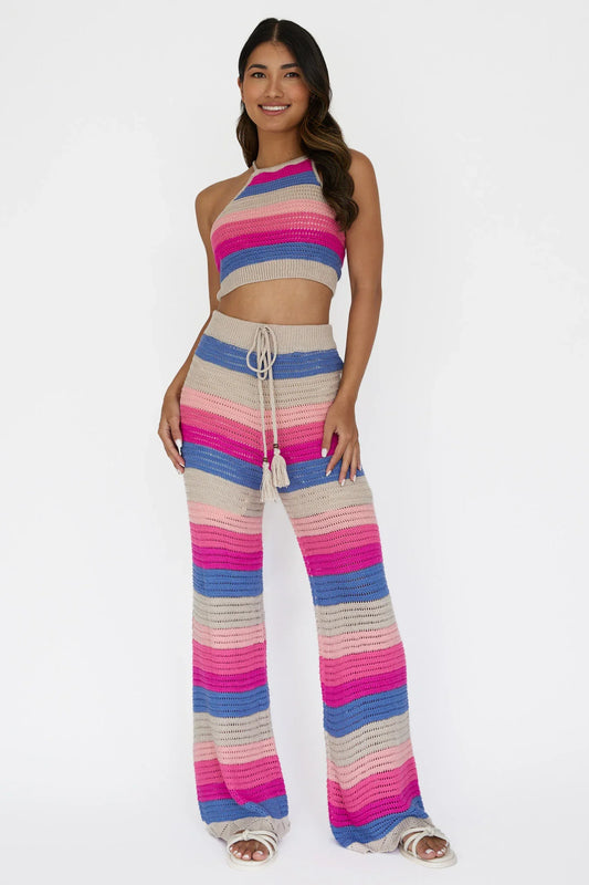 Dream Believer Crochet Pants Stripe Pink Multi