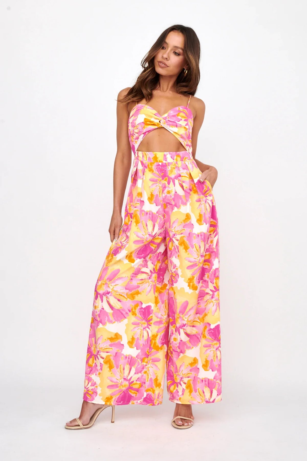 Tammi Cut-Out Waist Jumpsuit Floral Blush