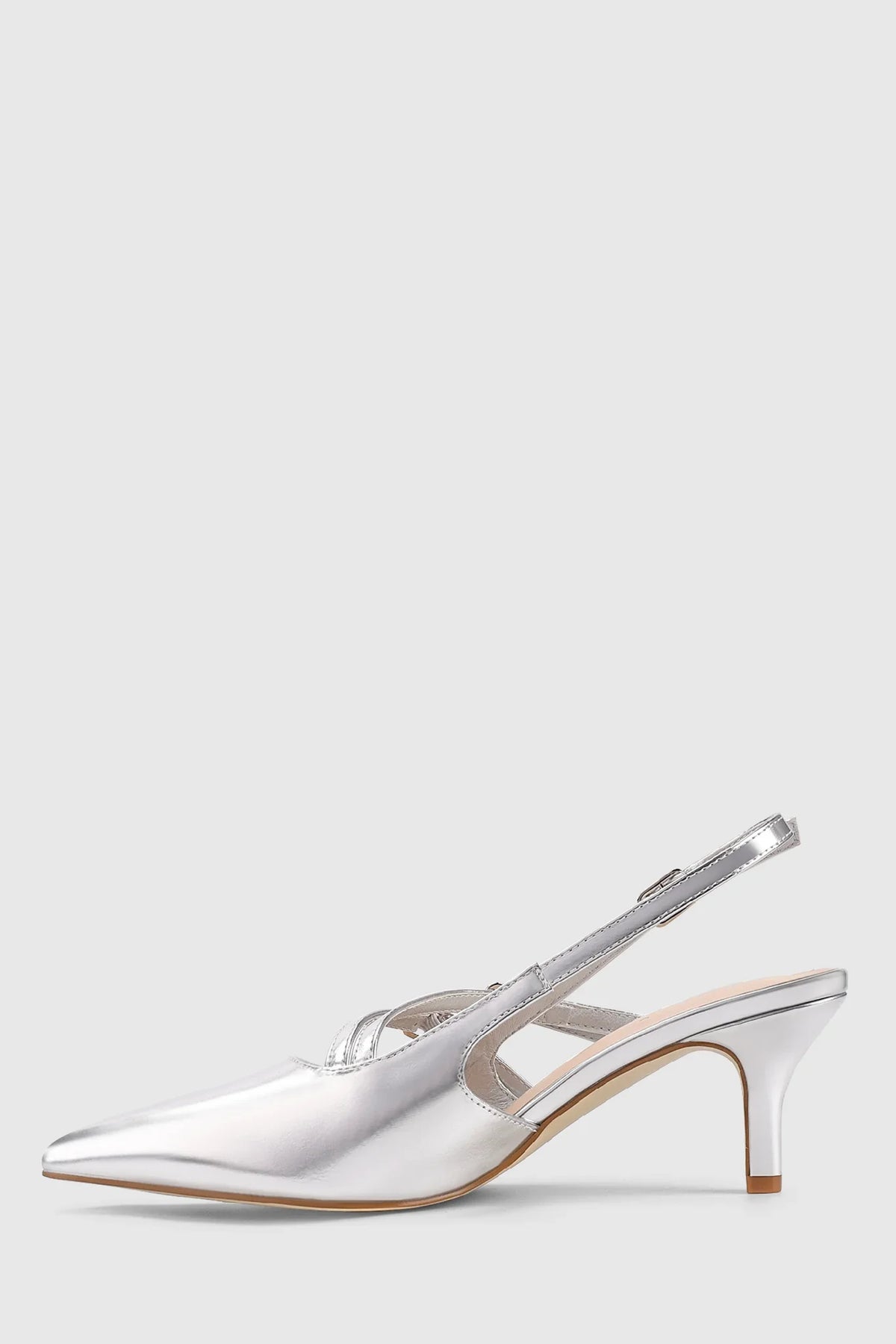 VERALi Zedd Point Toe Kitten Heels Silver Metallic