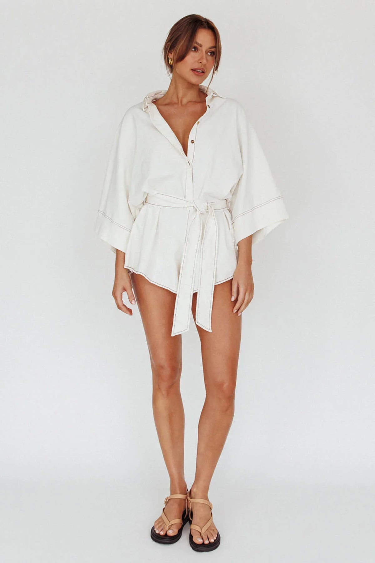 Daytona Beach Long Sleeve Shirt Romper White