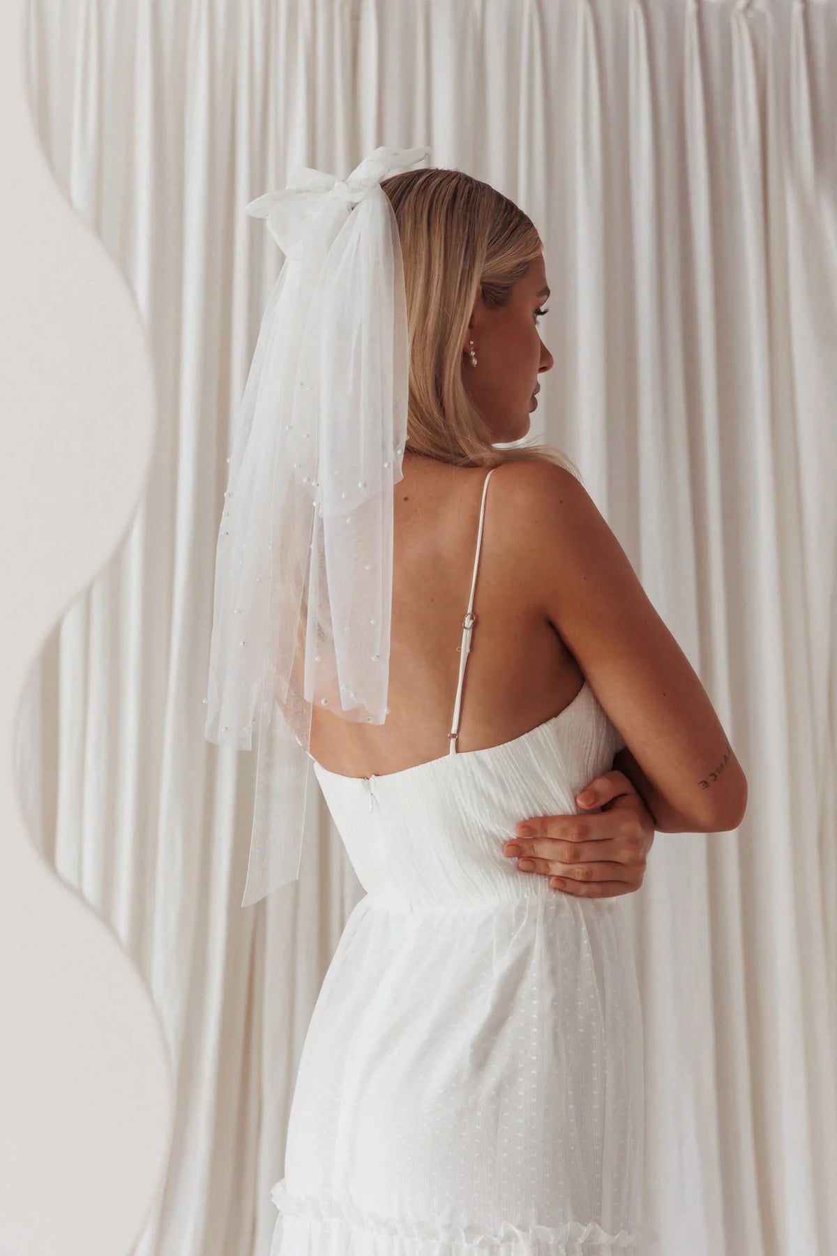 Bella Pearl & Glitter Star Veil White