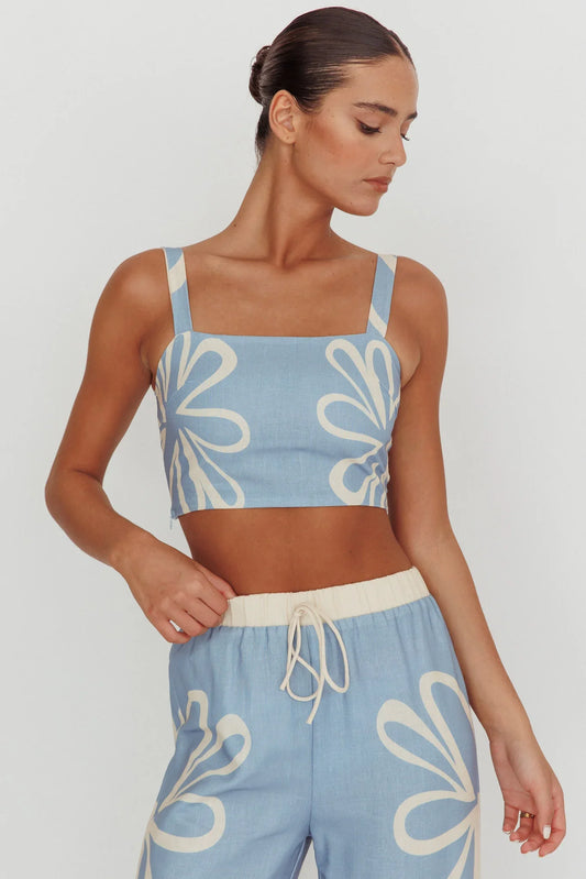 Briar Square Neck Cropped Top Beige Blue