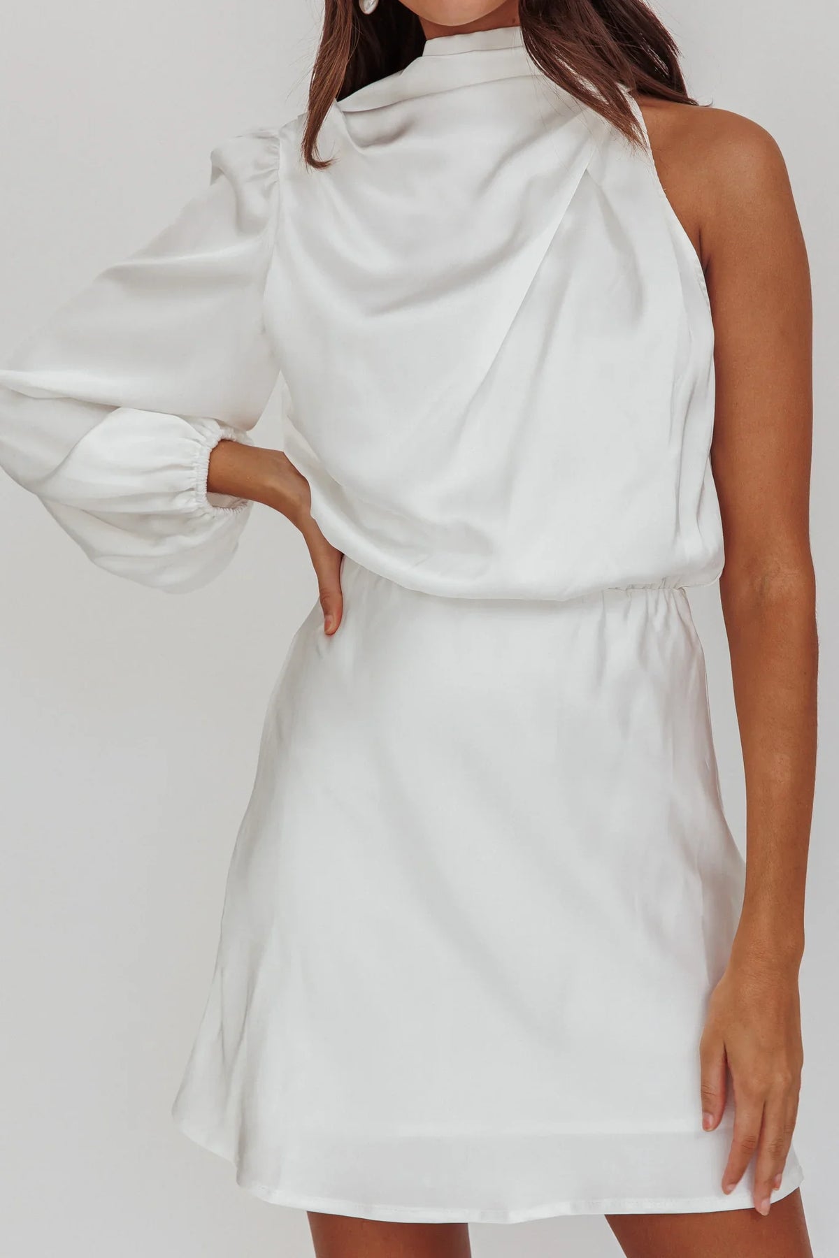 Can't Compete One Sleeve Mini Dress Off White