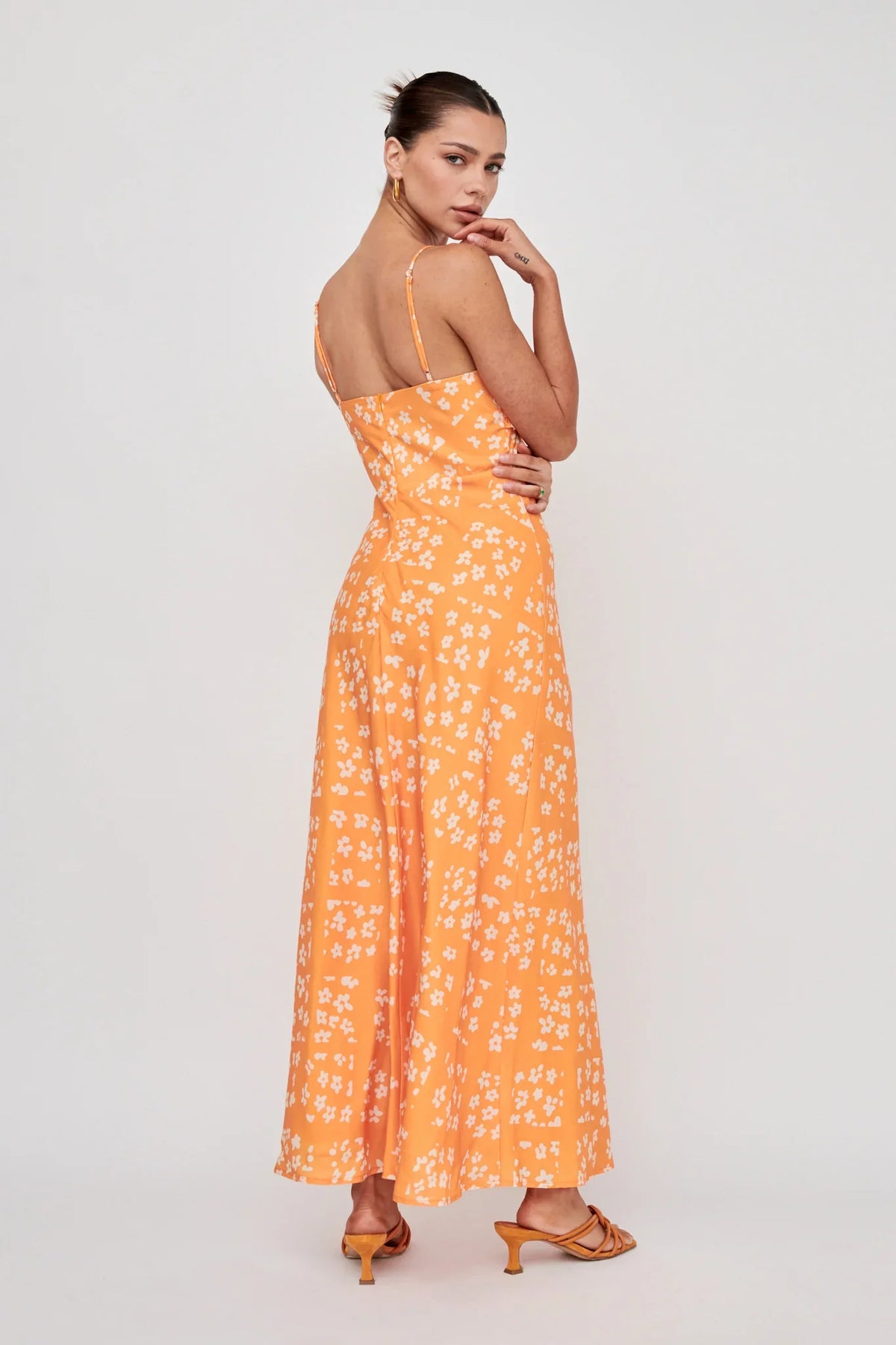 Anja Frill Trim Maxi Dress Print Orange White