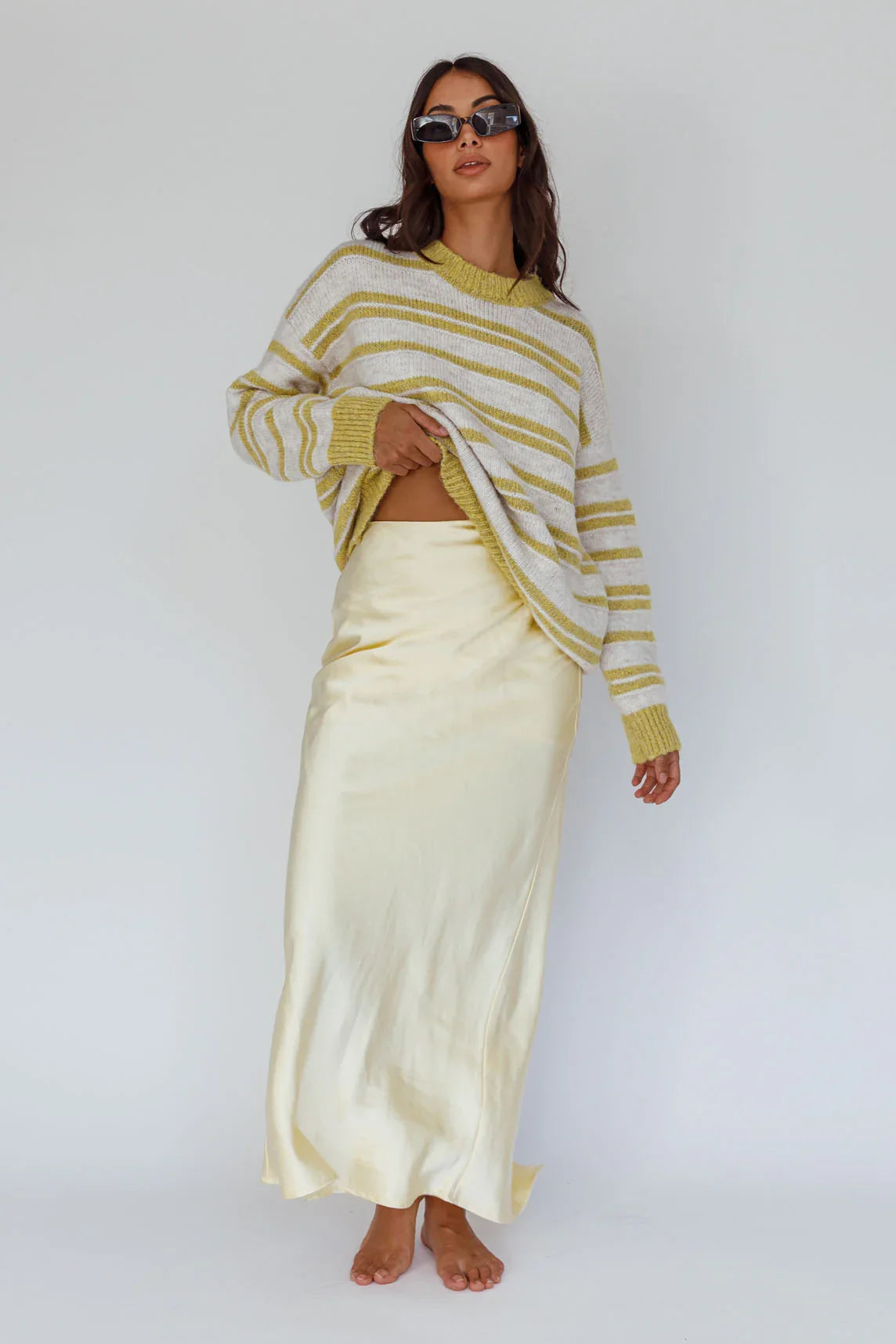 Jona Relaxed Knit Sweater Striped Beige