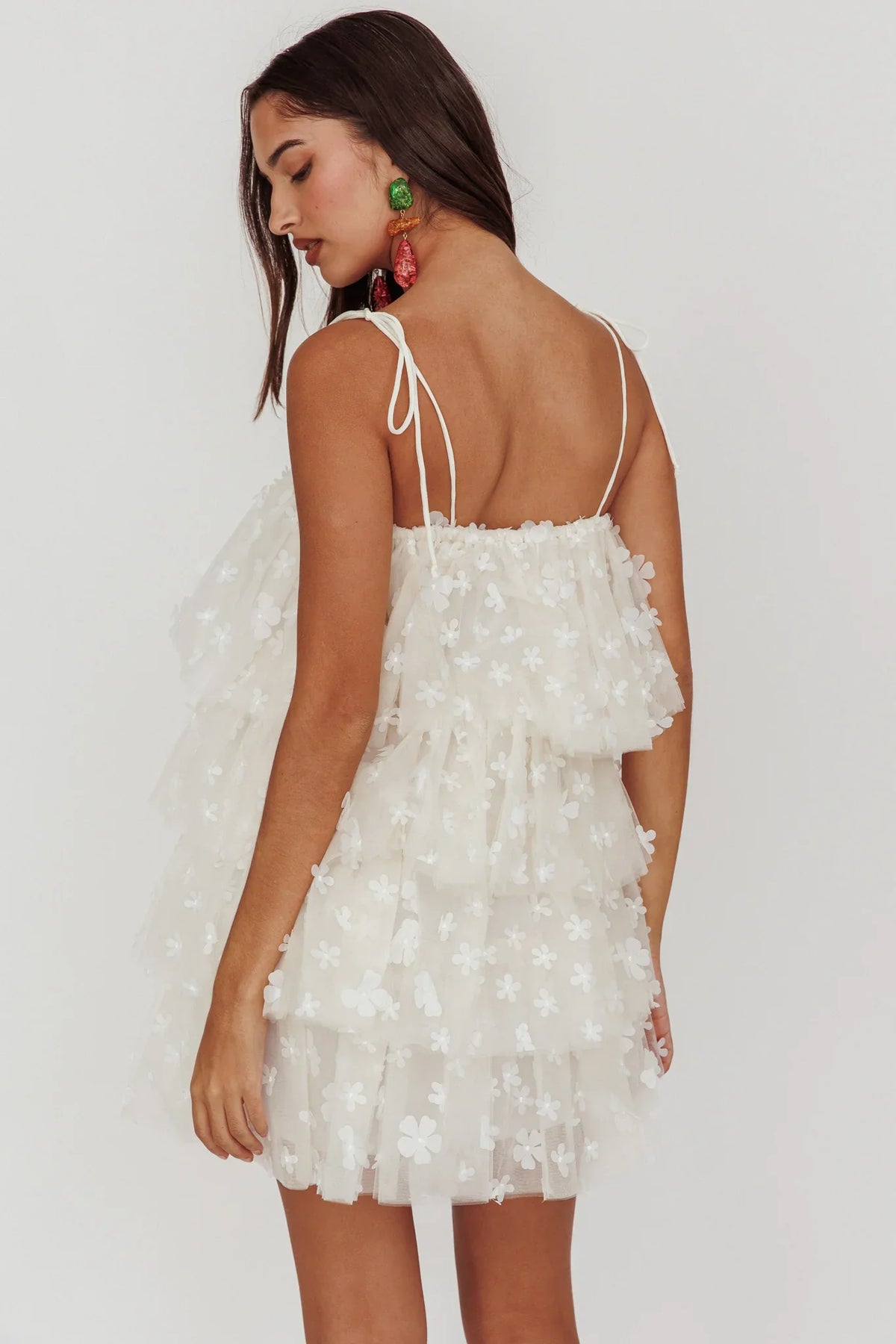 Tomorrow Tiered Ruffle Mini Dress Cream