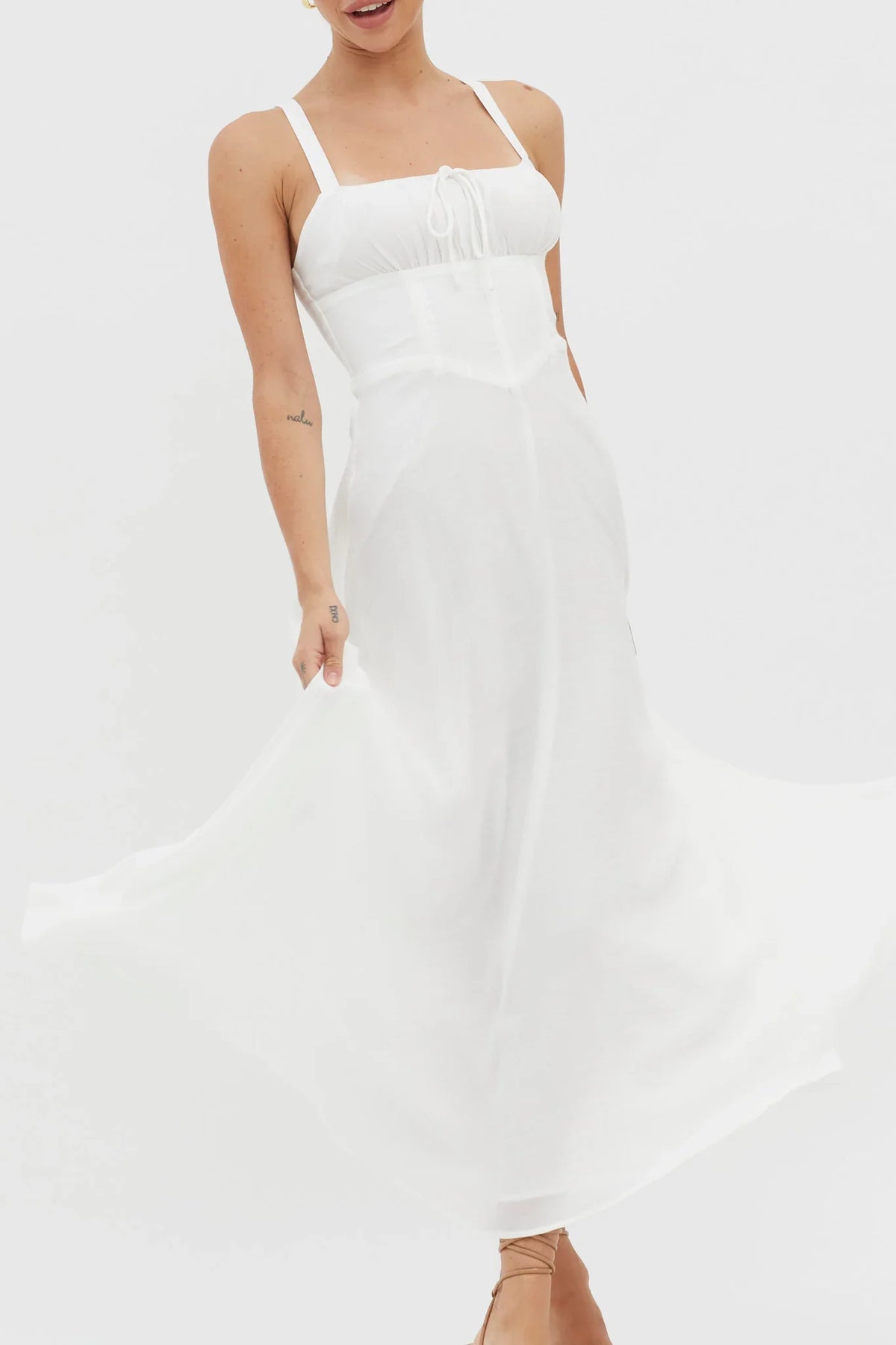 Sweet Pea Tied Bust A-Line Midi Dress White