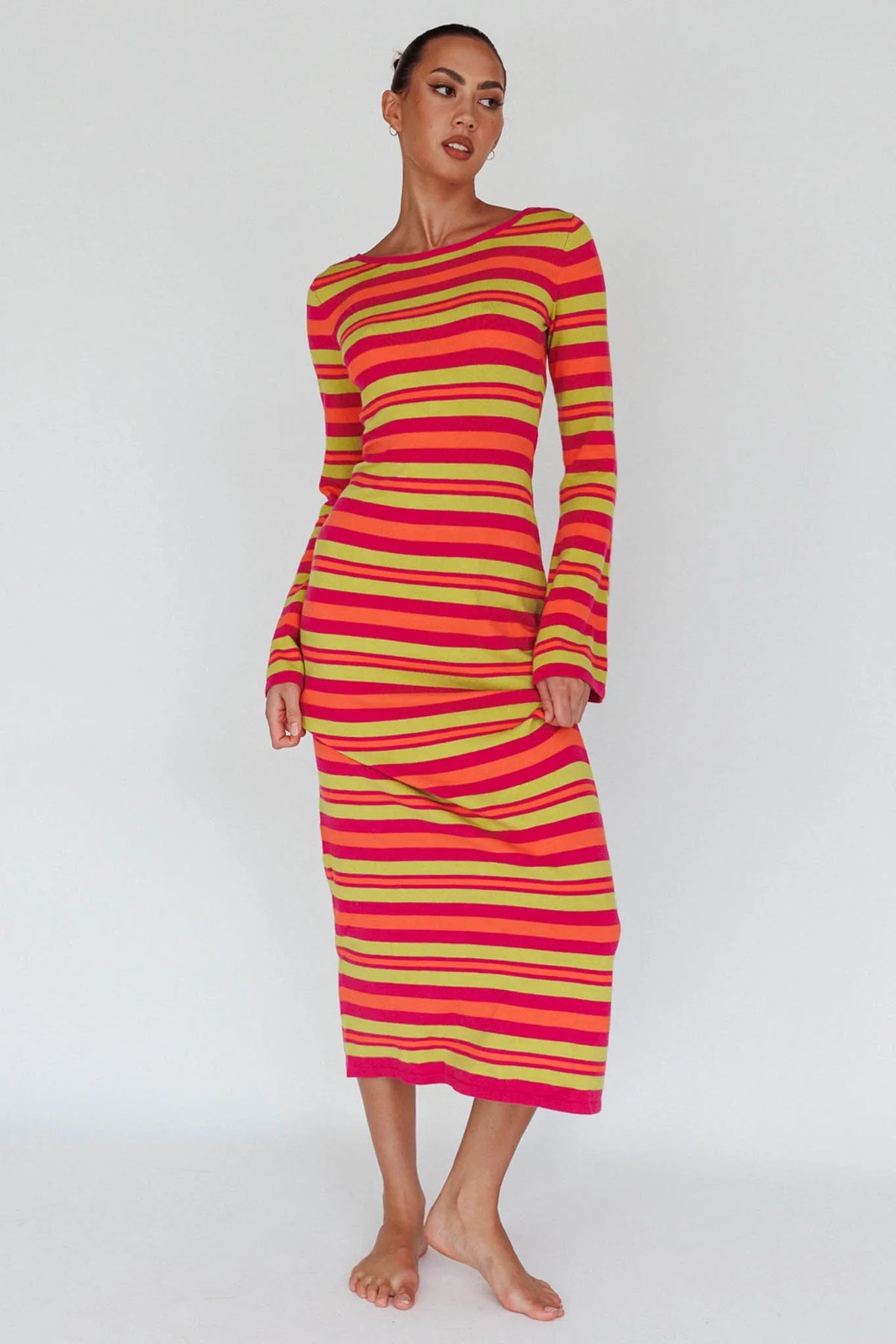 Jozie Long Sleeve Maxi Dress Stripe Orange