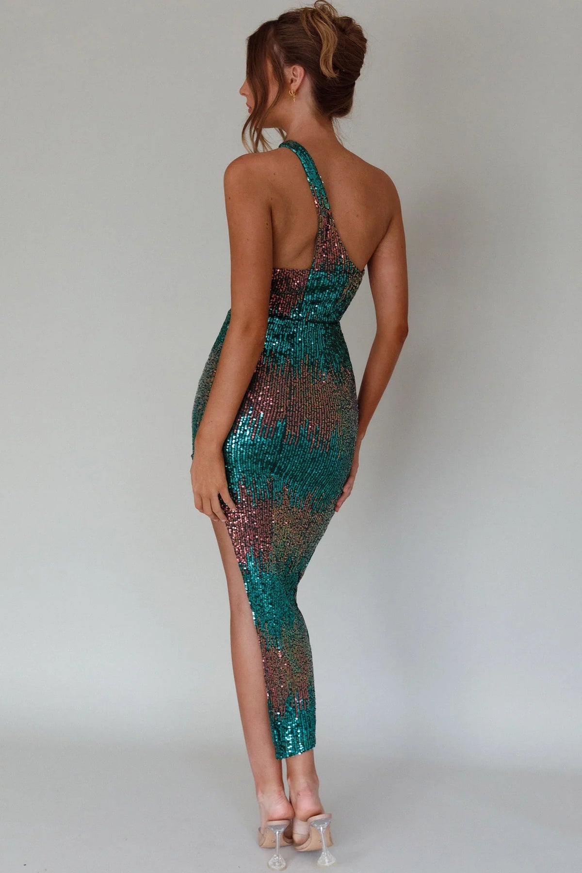 Shooting Stars One-Shoulder Sequin Dress Green
