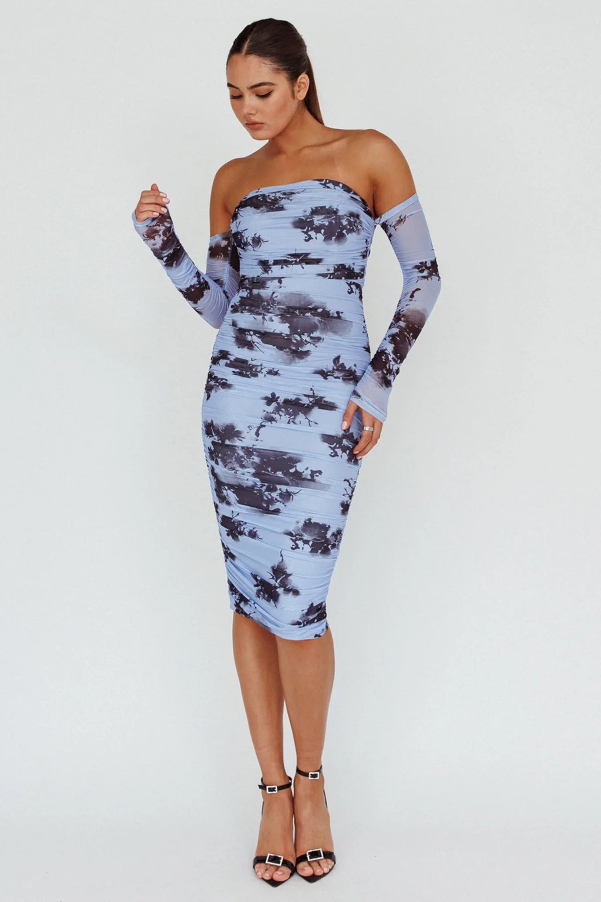 Cece Off-Shoulder Midi Dress Floral Blue