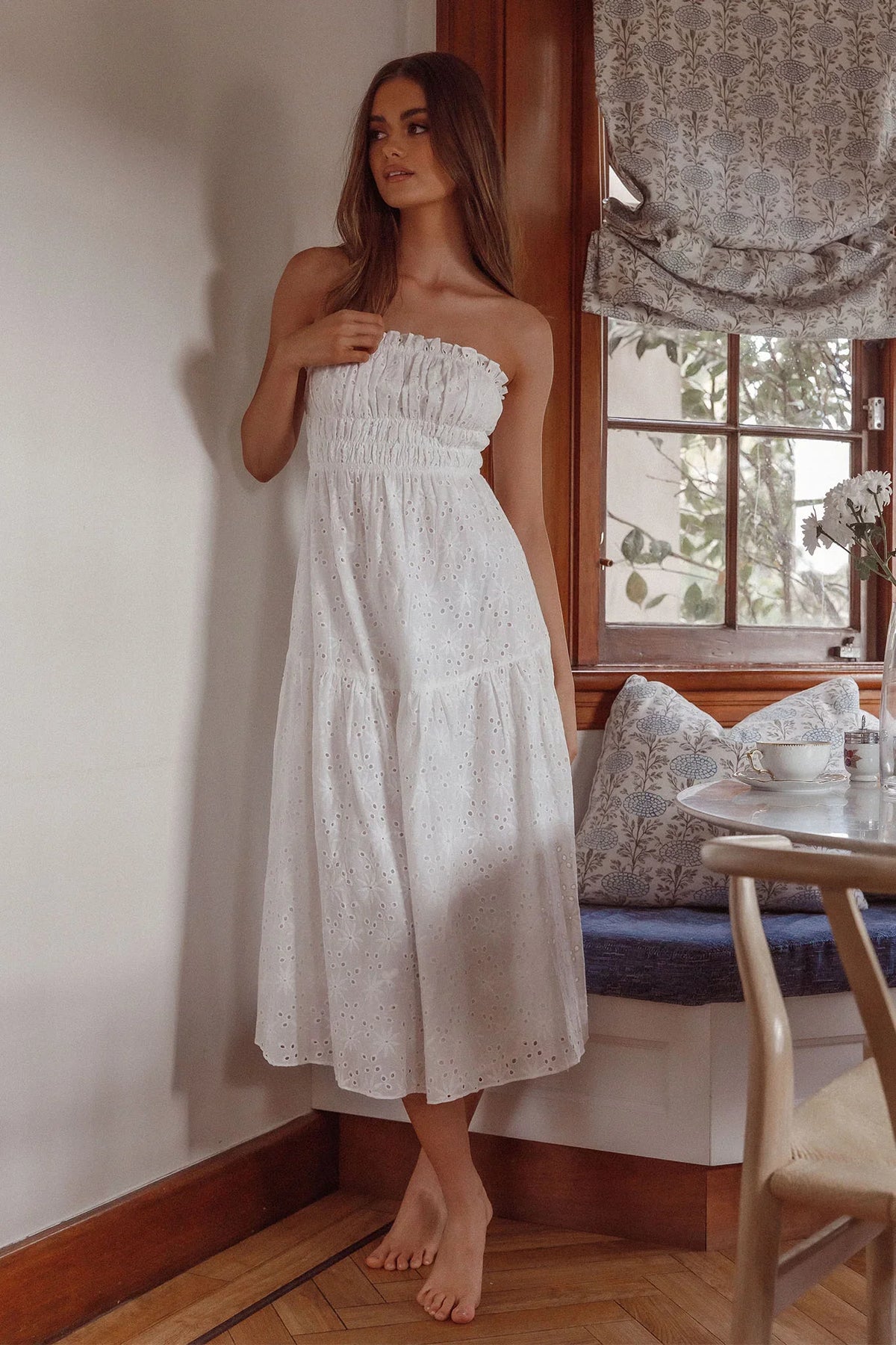 Chasing Sunshine Strapless Midi Dress White
