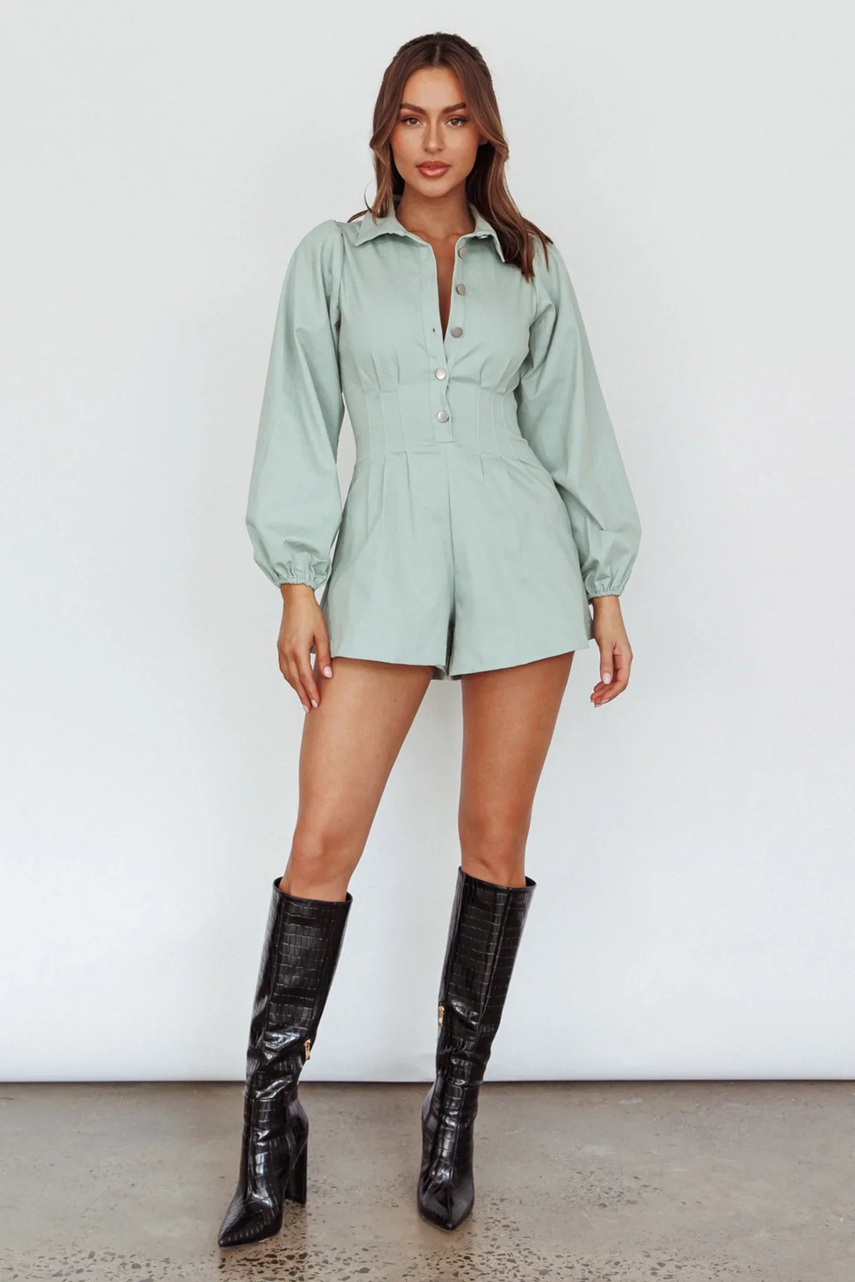 Zurich Pleated Waist Romper Sage