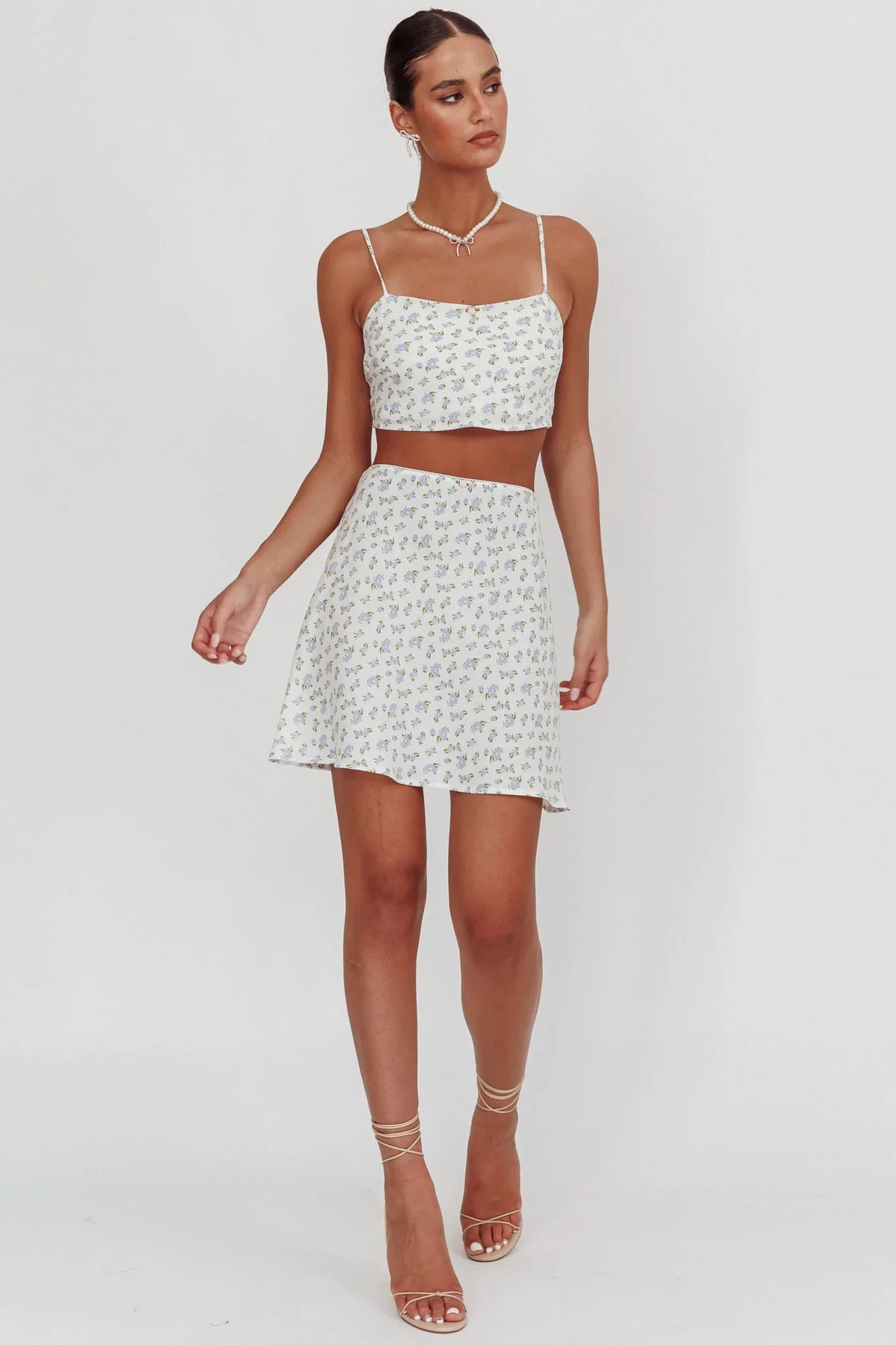 Miss Cupid Floral Mini Skirt Ivory/Blue
