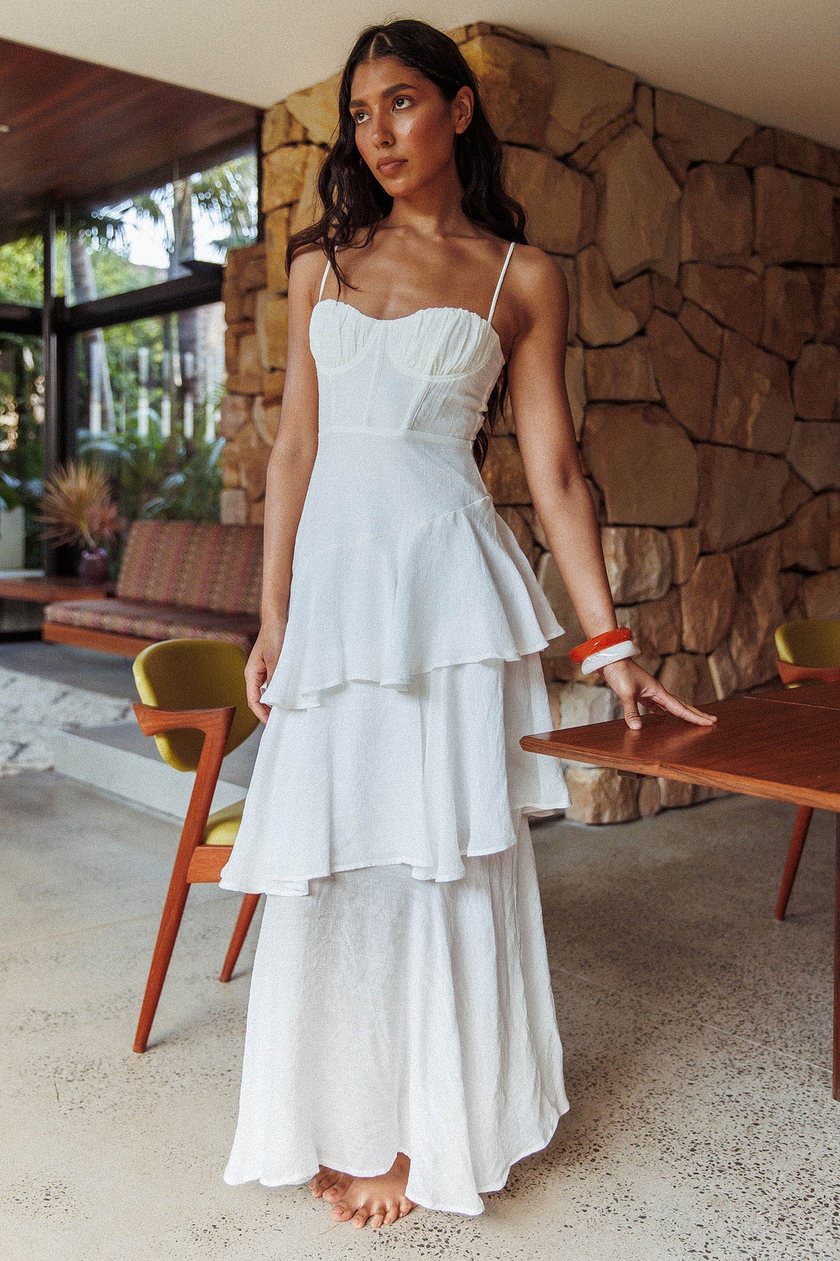 Madrid Tiered Ruffle Maxi Dress White