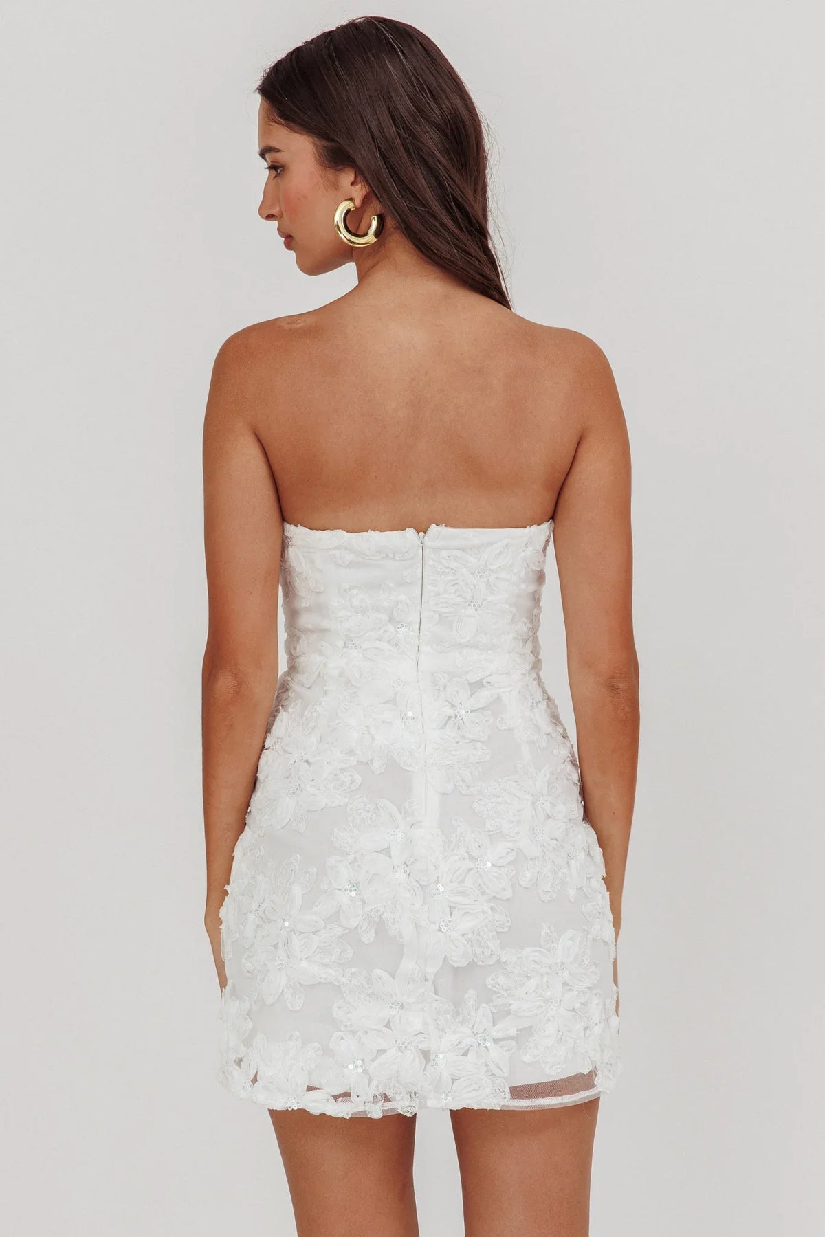 In Paris Embellished Flower Mini Dress White