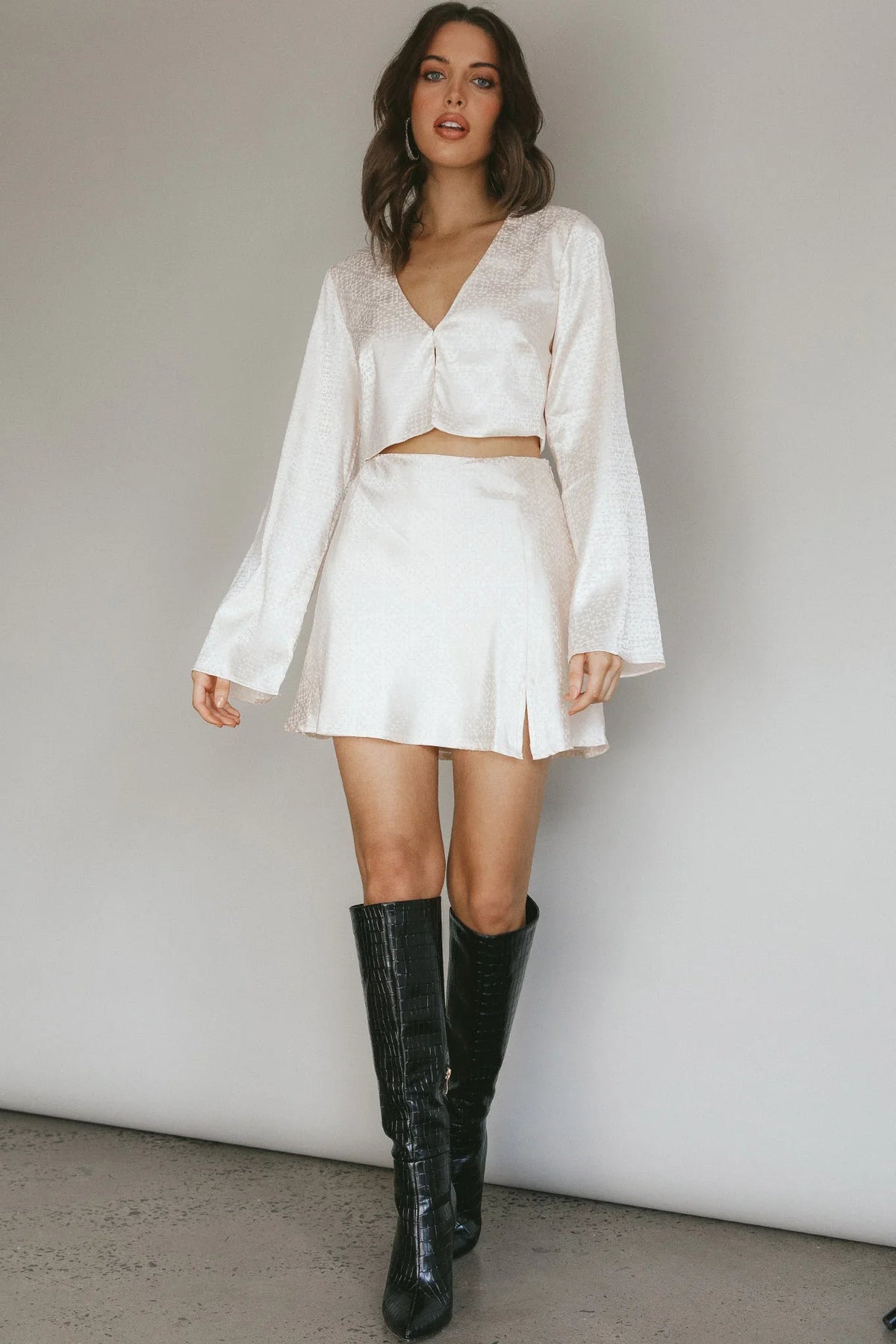 Winona Satin Jacquard Mini Skirt Cream