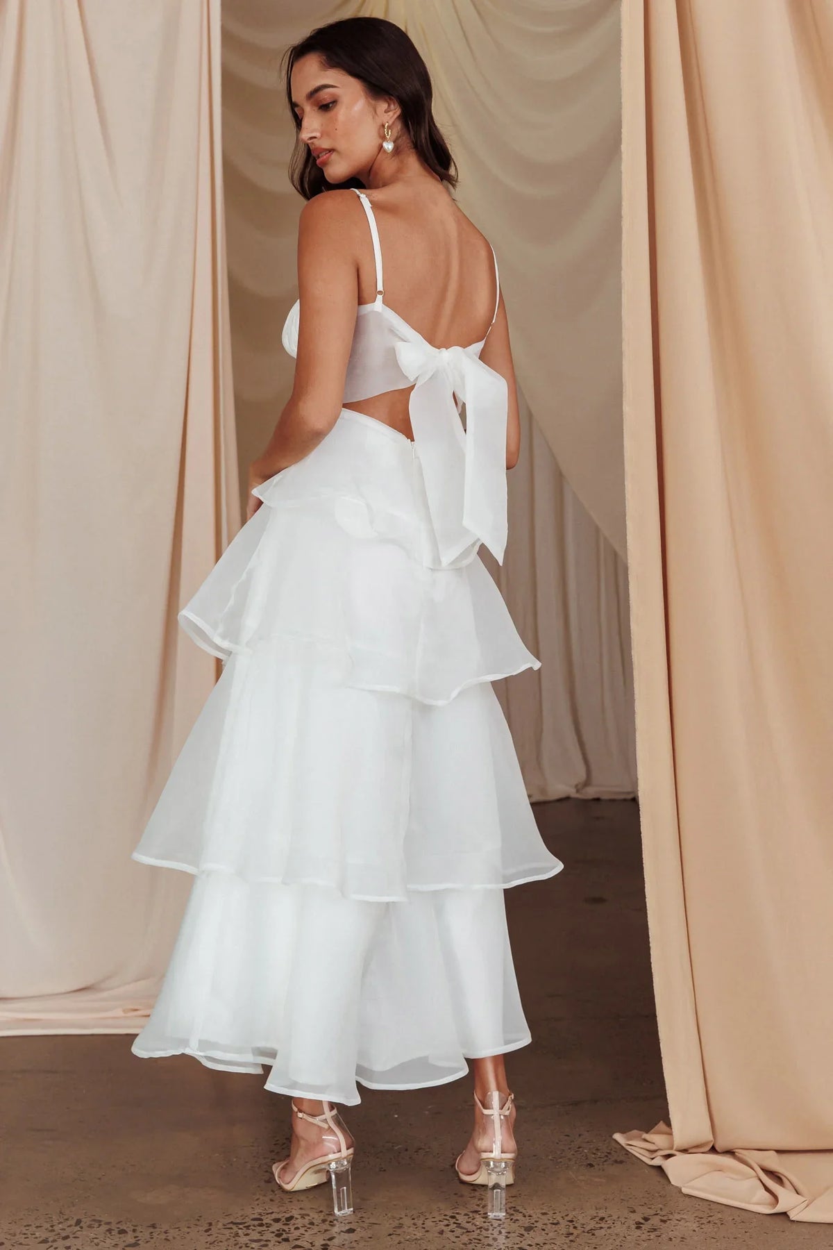 Provence Bloom Tiered Midi Dress White