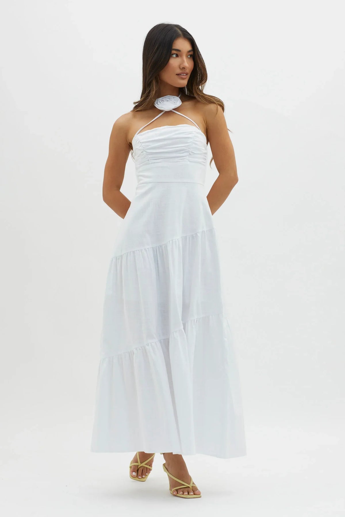 Bondi Rose Decoration Maxi Dress White